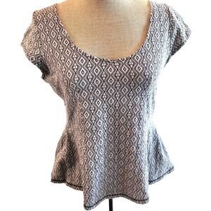 Womens Anthropologie Postmark Peplum Top Medium Diamond Print Blouse